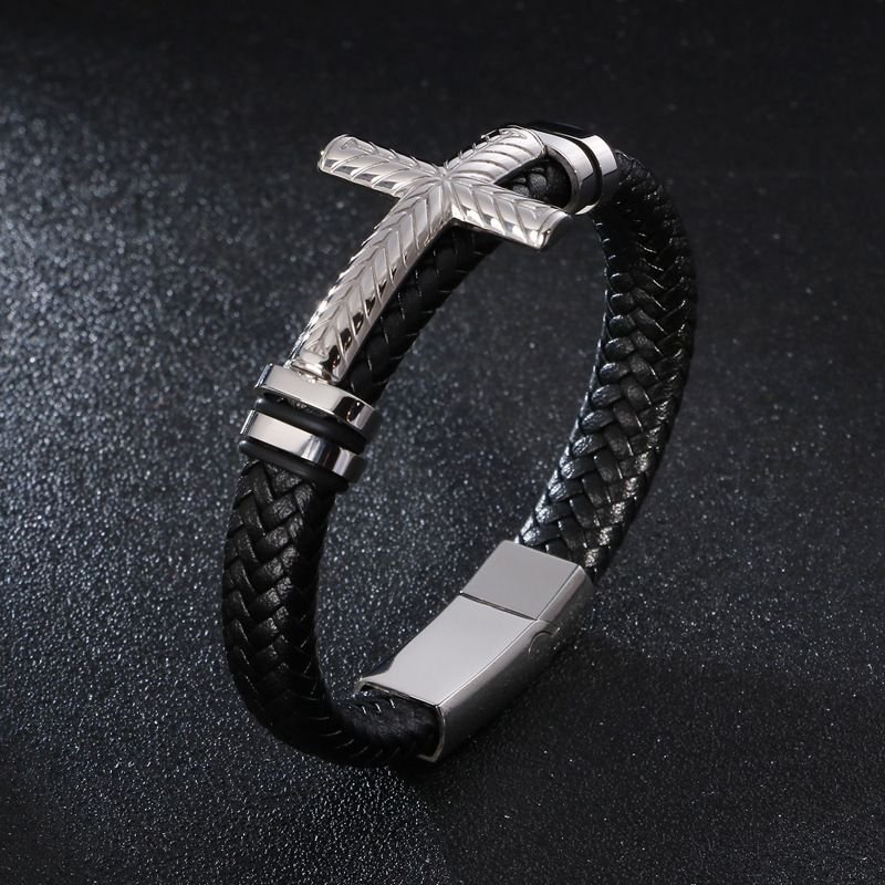 Fashion Punk Cross Men Creative Bracelet Braided Leather Bracelet