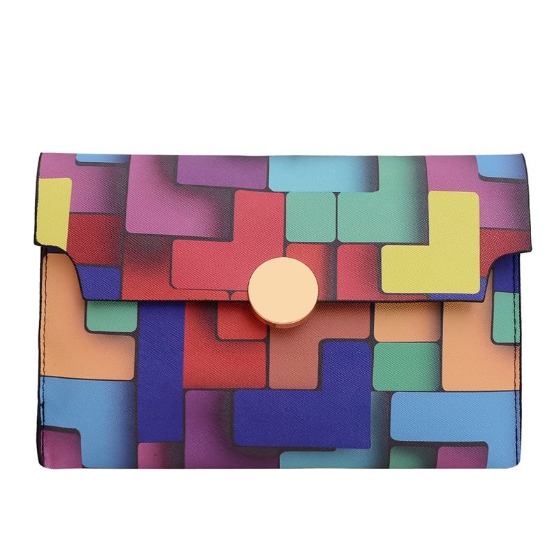 Women Fashion Geometric Color Block Flap Rectangular Purses