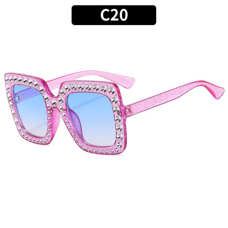 Women Fashion Flash Powder Multicolor Square Rhinestone Sunglasses