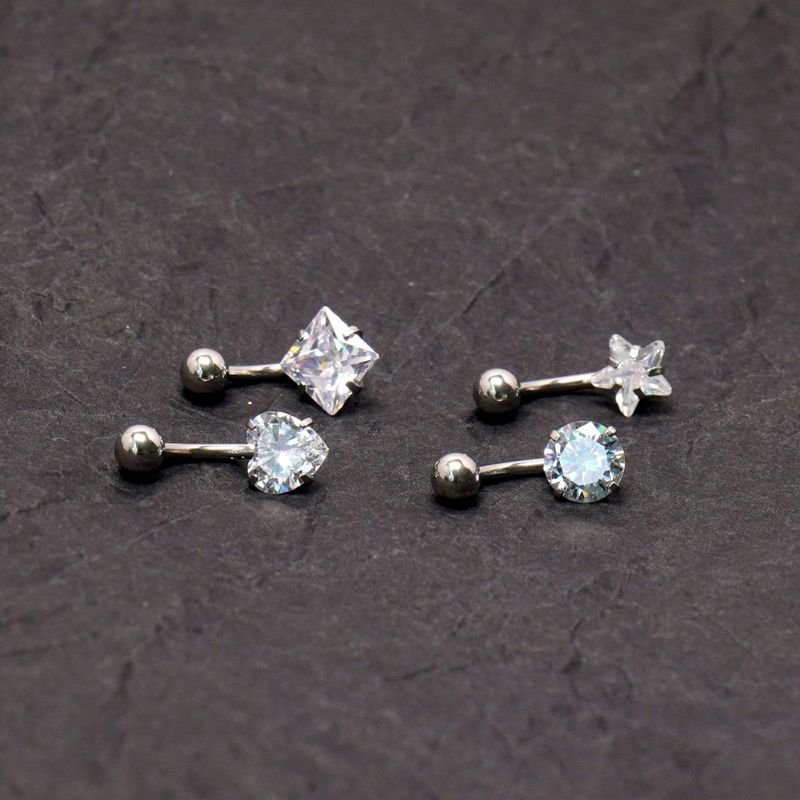 Women Fashion Star Heart-Shaped Rhinestone Stainless Steel Navel Nail Body Piercing Jewelry