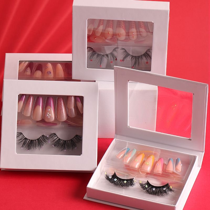 Fashion Rhinestone Mink False Eyelashes And False Nails Set