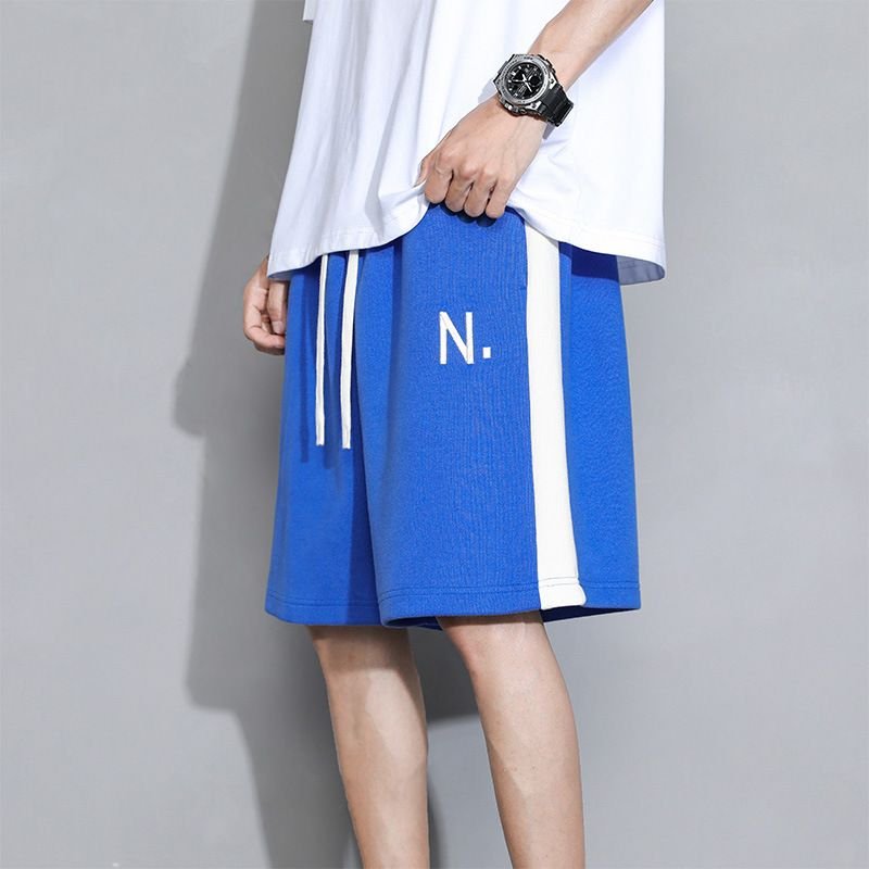 Men Casual Straight Striped Tie Mid Waist Loose Shorts