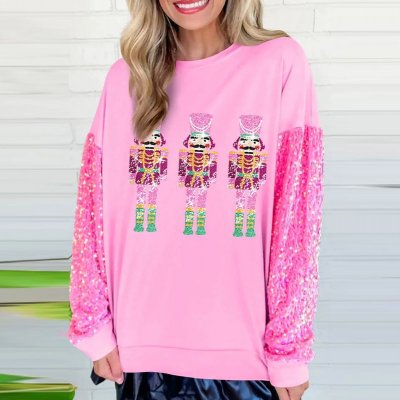 Women Fashion Sweet Soldier Sequin Long Sleeve Sweatshirt