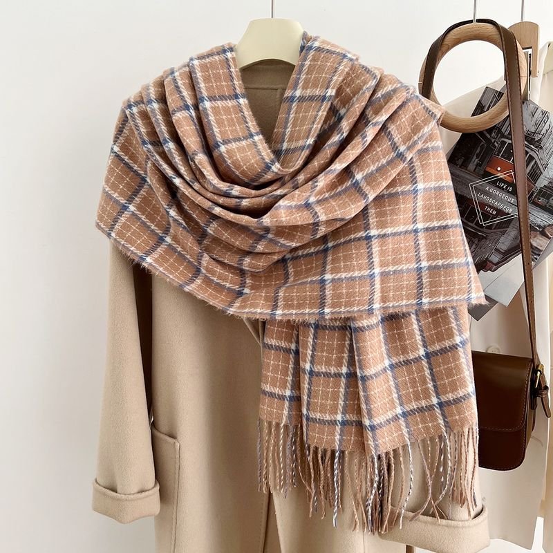 Autumn And Winter Cashmere Thickened Outer Shawl Student Plaid Simple Scarf