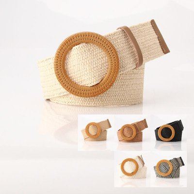 Women Fashion Imitation Grass Woven Plastic Buckle Belt