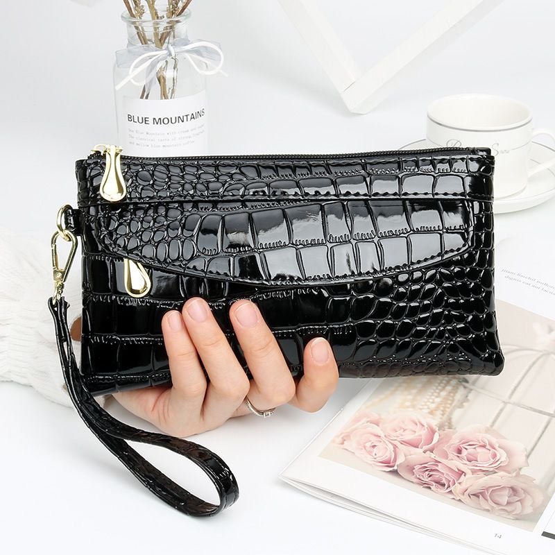 Women Fashion Casual Bright Crocodile Long Purses