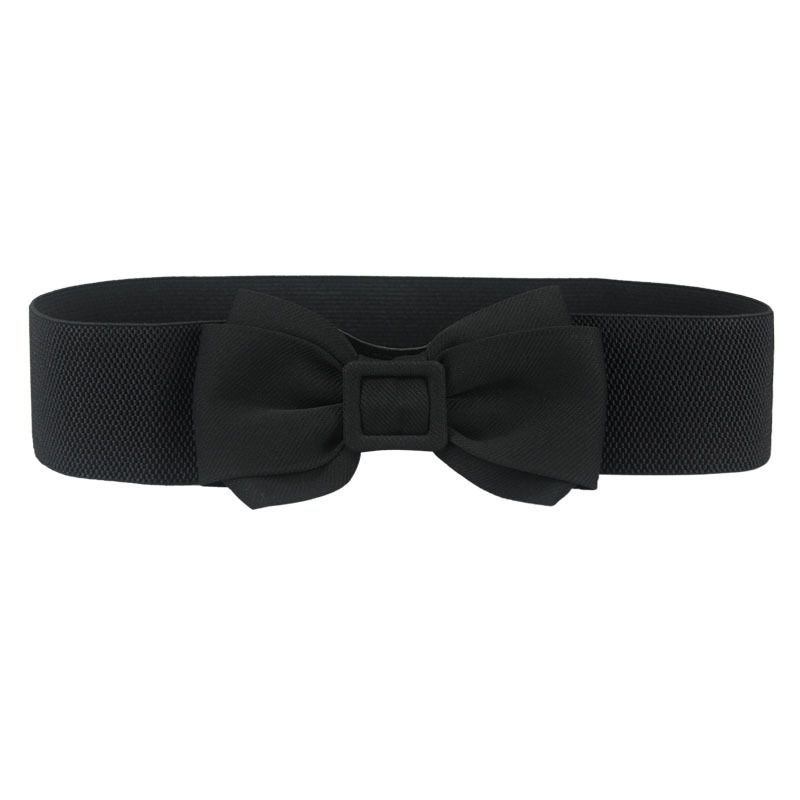 Women Fashion Solid Color Bow Elastic Belt