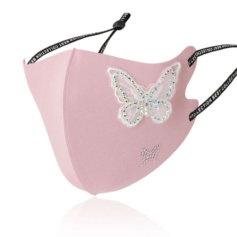 Women Three-Dimensional Butterfly Embroidery Rhinestone Decoration Cold Feeling Ice Silk Sunscreen Breathable Mask