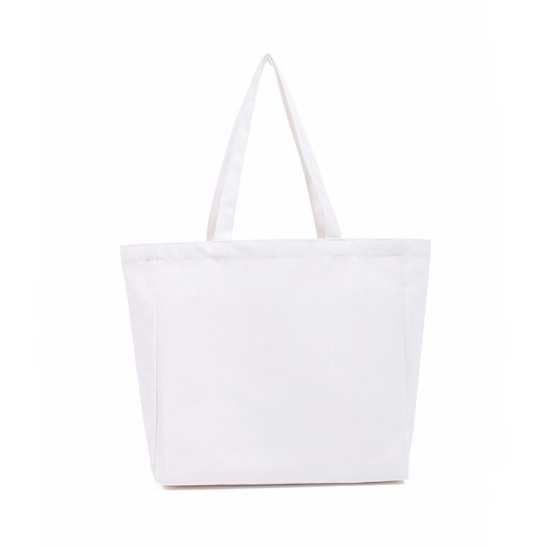 Custom Logo Solid Color Large Capacity Zipper Canvas Tote Bag