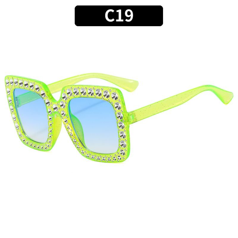 Women Fashion Flash Powder Multicolor Square Rhinestone Sunglasses