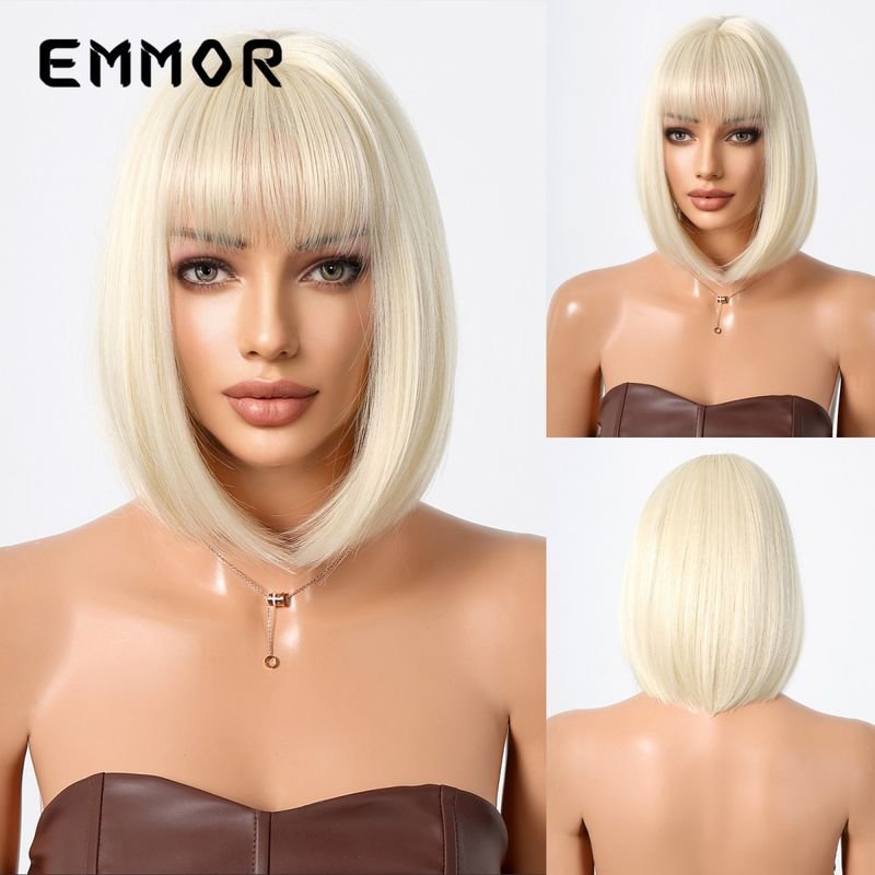 Women Fashionable Natural Breathable Bangs Short Straight Bobo Head Wig