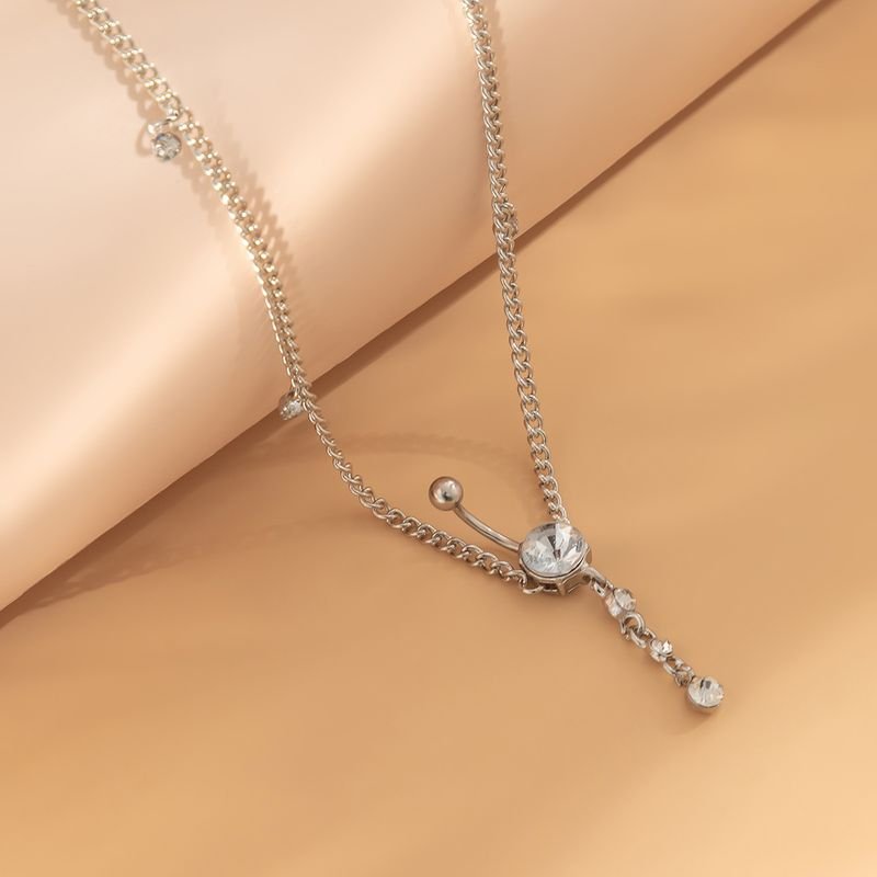 Women Fashion Simple Rhinestone Tassel Chain Geometric Waist Chain Body Chain