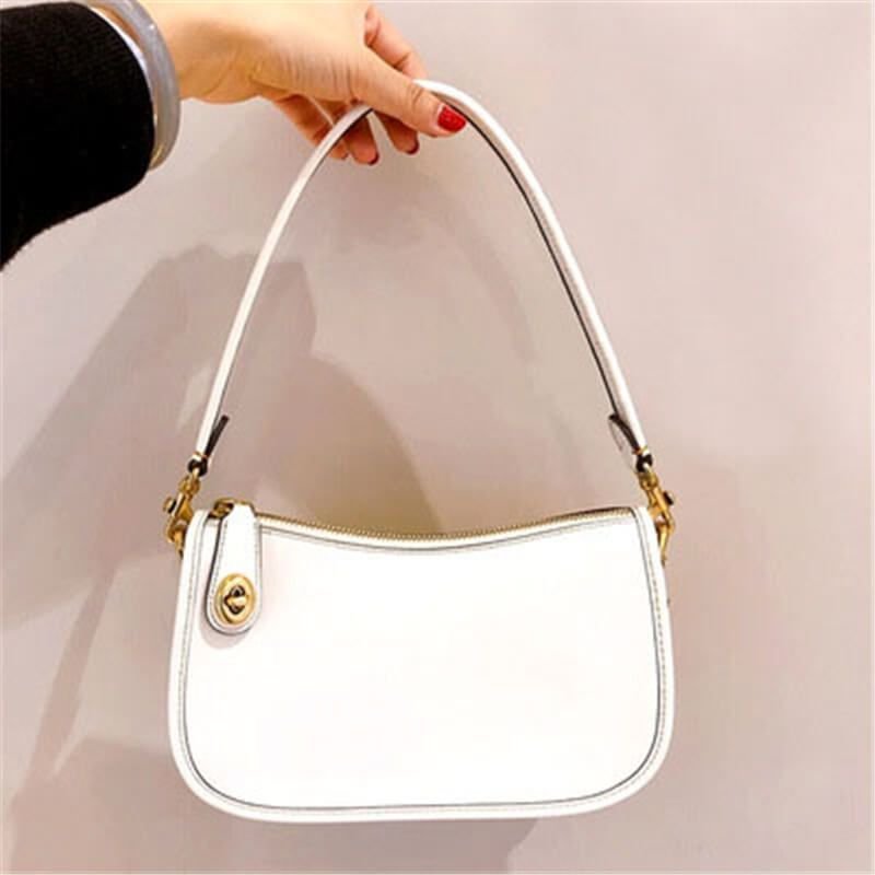 Women Fashion Solid Color Zipper Metal Decorative Genuine Leather Bag