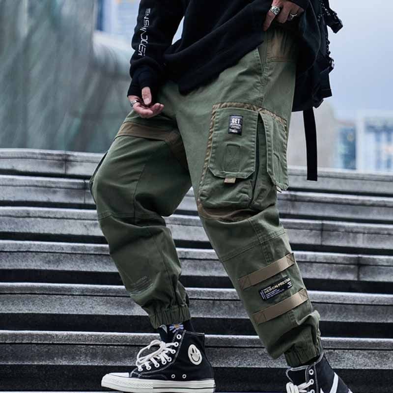 Men Fashion Casual Street Tide Alphabet Drawstring Waist Cargo Pants