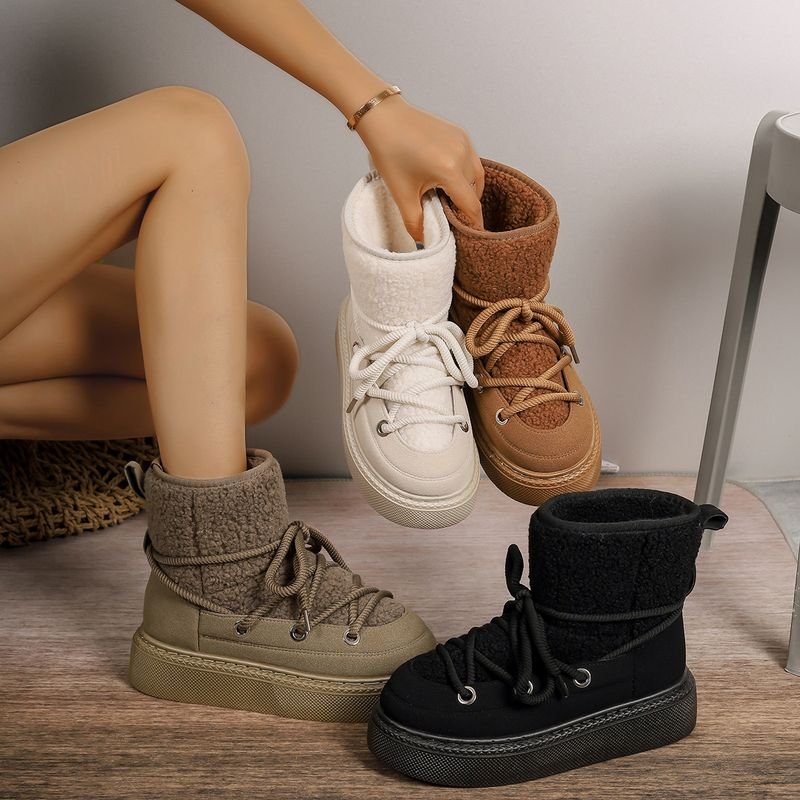 Winter Women Casual Plus Size Fleece-Lined Warm Strap Thick-Soled Snow Boots