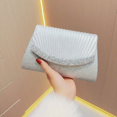 Women Fashion Square Flip Rhinestone Chain Evening Bag