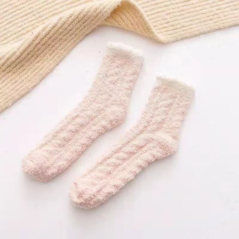 Autumn And Winter Women Fashion Solid Color Thickened Warm Coral Fleece Socks