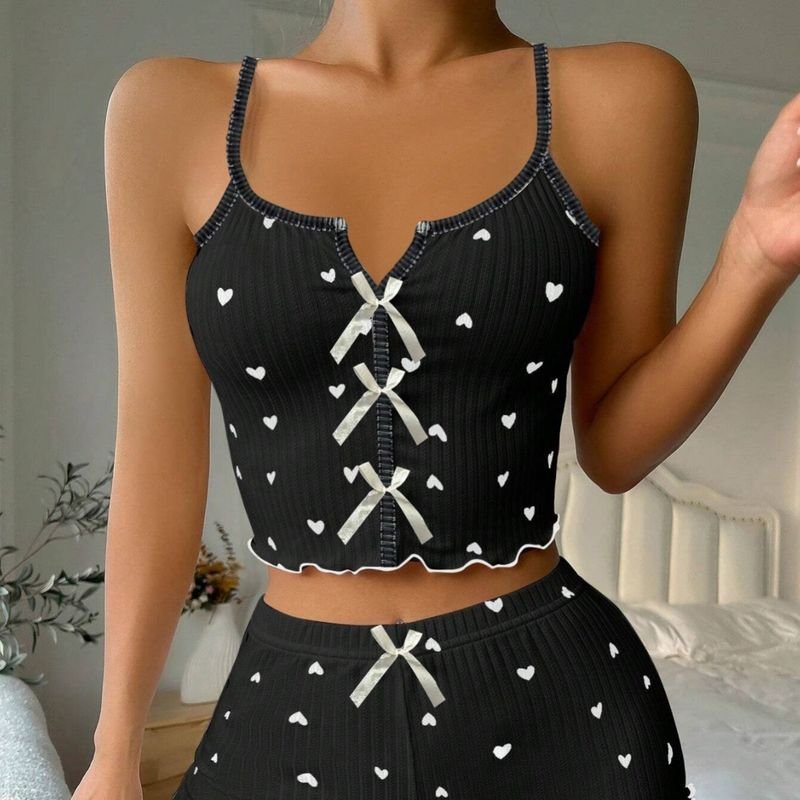 Women Fashion Heart Print Pajamas Two-Piece Set