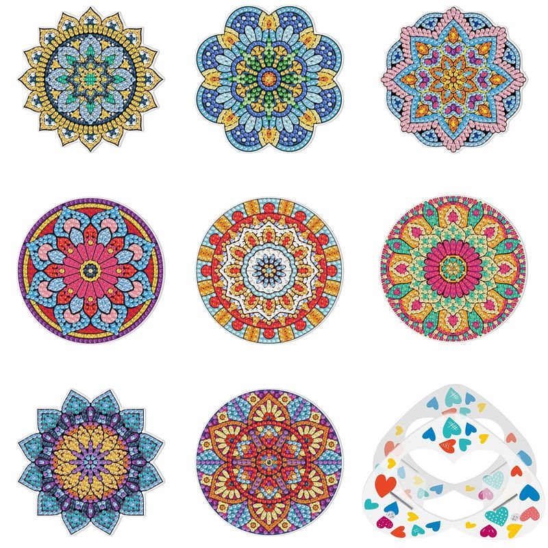 Creative Handmade DIY Heart Mandala Diamond Painting Coaster Set