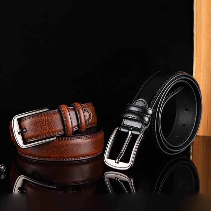 Men Fashion Casual Business Square Pin Buckle Metal Buckle Split-Leather Belt