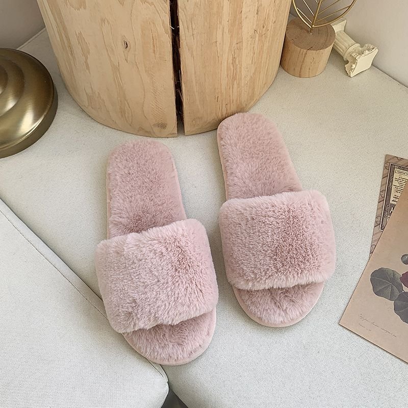 Plus Size Winter Casual Solid Color Plush Slippers