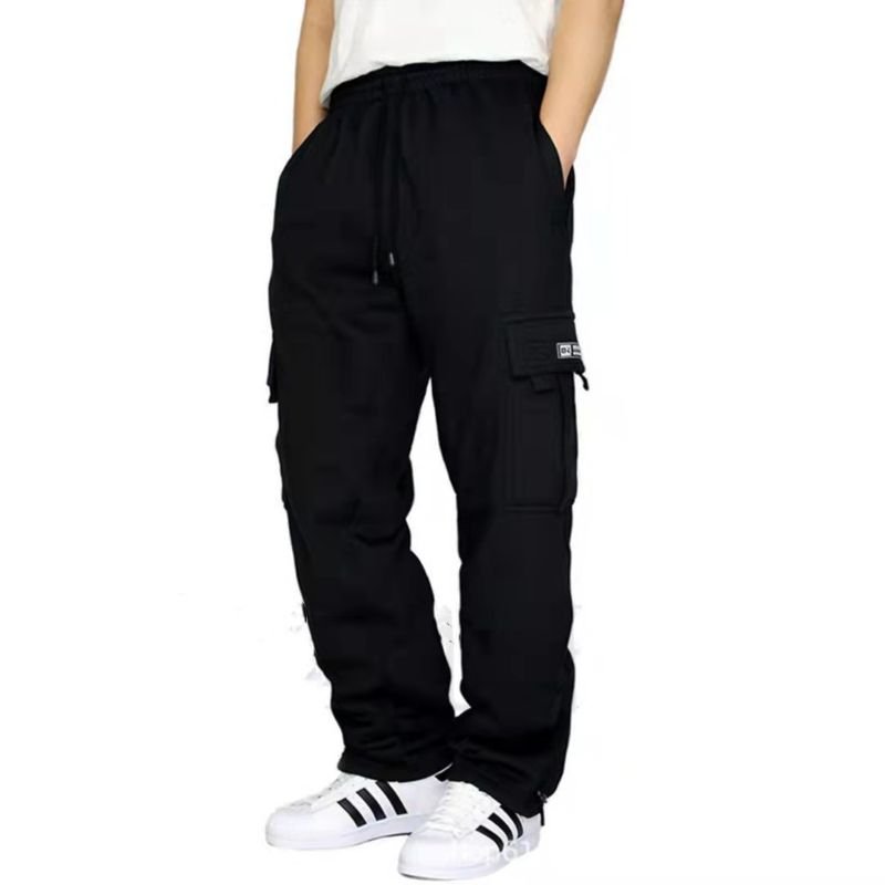 Men Autumn Winter Fashion Casual Athleisure Fleece Solid Color Plus Size Straight Cargo Pants