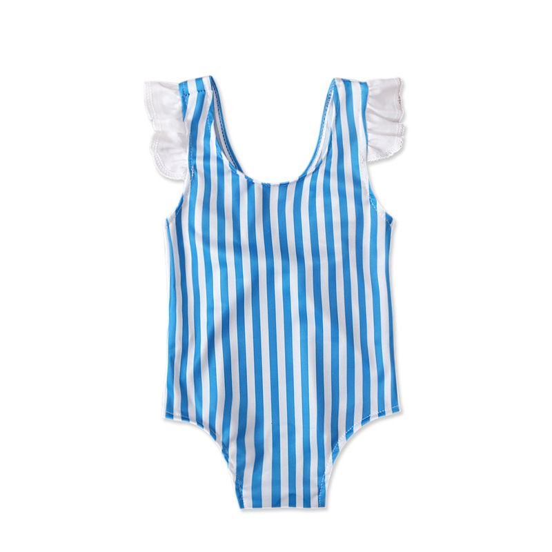 Children Kids Baby Fashion Girls Stripe Backless Bow One-Piece Swimsuit