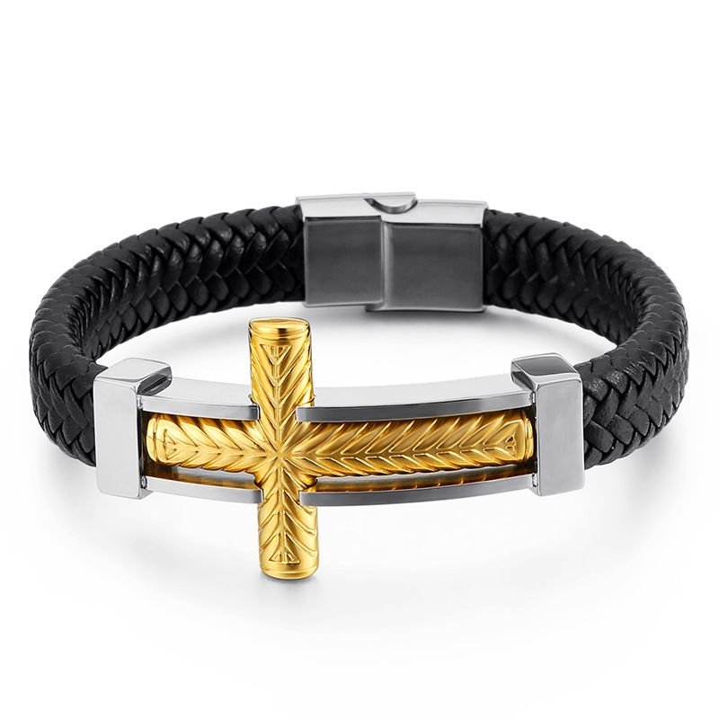 Fashion Punk Cross Men Creative Bracelet Braided Leather Bracelet