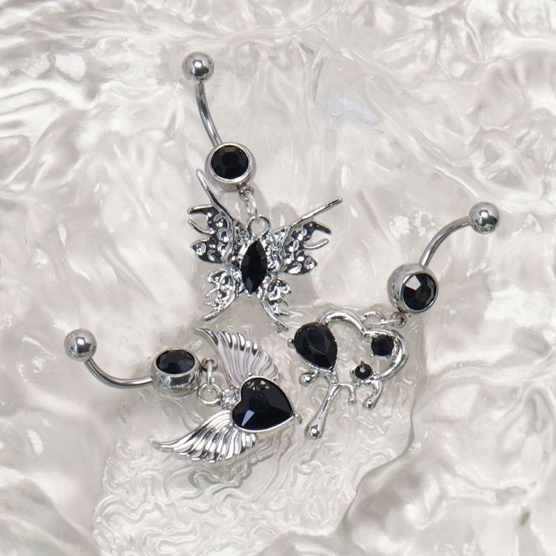 Women Fashion Creative Heart-Shaped Butterfly Stainless Steel Navel Nail Body Piercing Jewelry