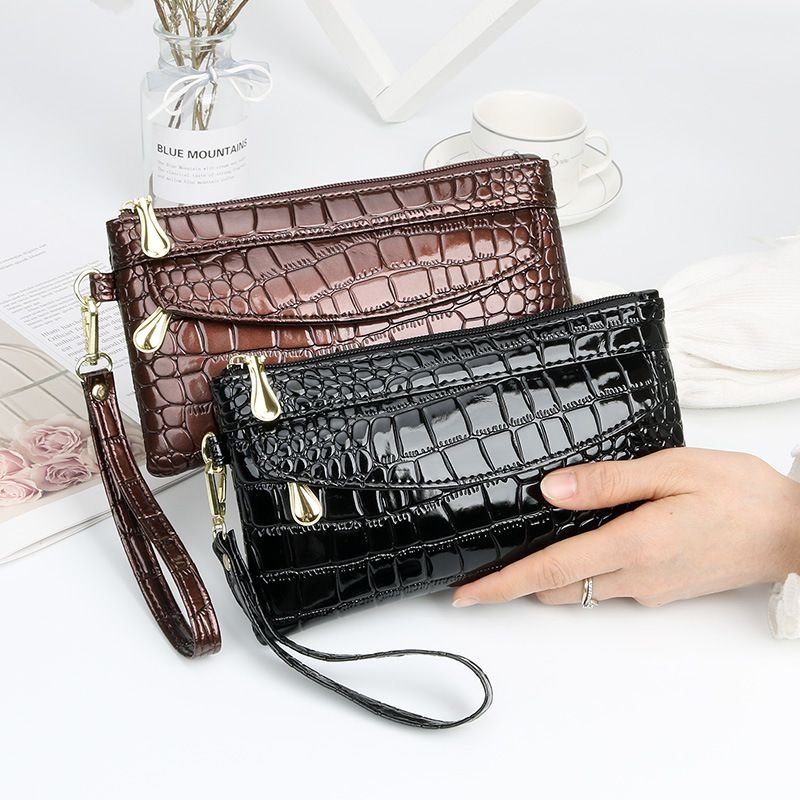 Women Fashion Casual Bright Crocodile Long Purses