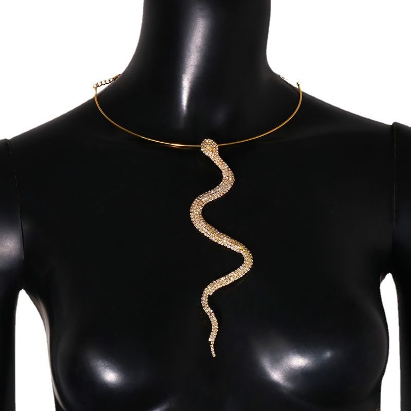 Women Fashion Exaggerated Snake Rhinestone Necklace