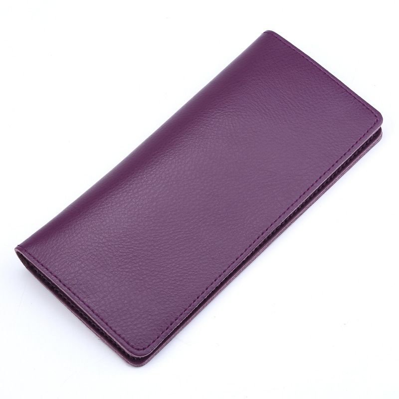 Genuine Leather Simple Women Fashion Solid Color Bifold Purse