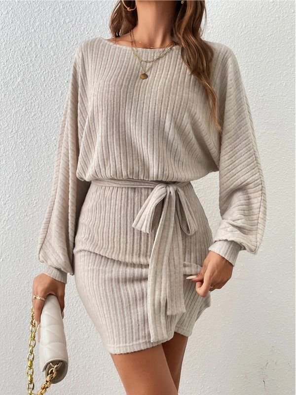 Autumn Winter Women Fashion Long Sleeve Pit Strip Knitted Dress