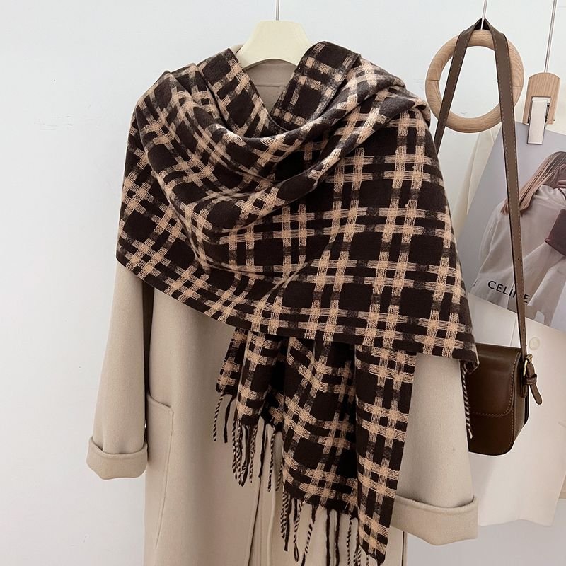 Autumn And Winter Cashmere Thickened Outer Shawl Student Plaid Simple Scarf