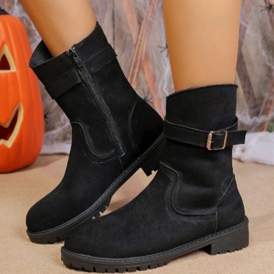 Women Vintage Solid Color Plus Size Ankle Boots