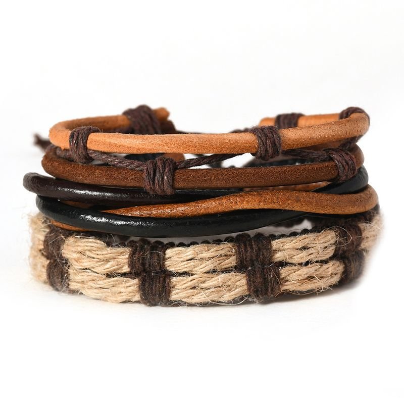 Men Fashion Casual Vintage DIY Woven Multi-Layer Cowhide Bracelet