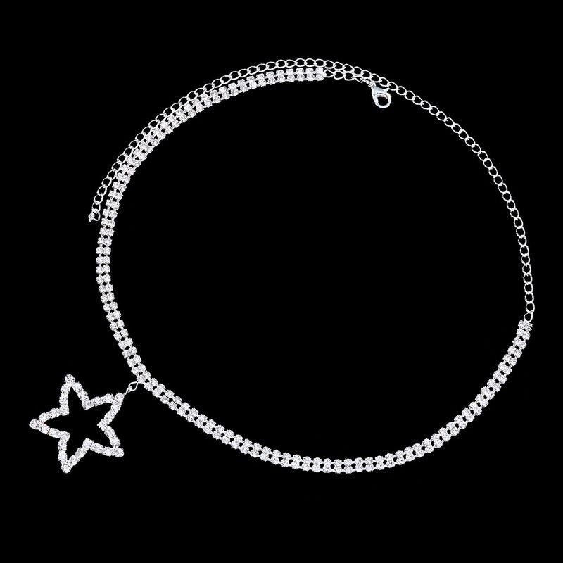Women Fashion Double Rhinestone Star Pendant Necklace