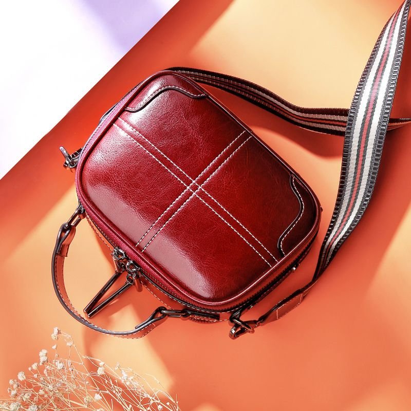 Unique Rainbow Color Woven Strap Sewing Design Leather Mini Bag