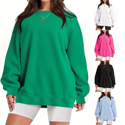 Women Athleisure Fashion Solid Color Loose Round Neck Long Sleeve Sweatshirt