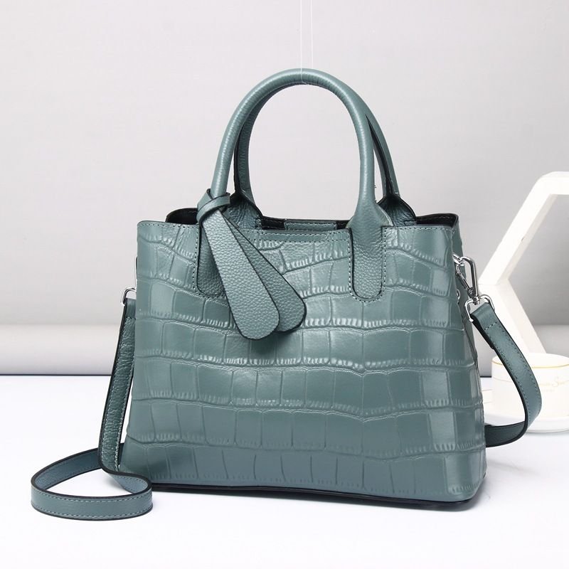 Women Fashion Versatile Handbag Genuine Leather Crocodile Pattern Diana Bag