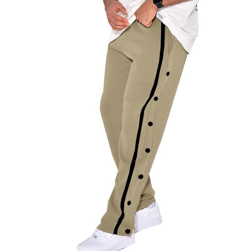 Men Casual Sport Basic Stripe Drawstring Waist Breasted Pants