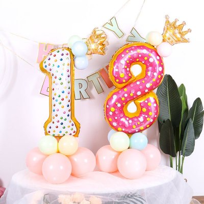 32 Inch Candy Donut Digital Balloon Baby Birthday Decoration Aluminum Film Balloon