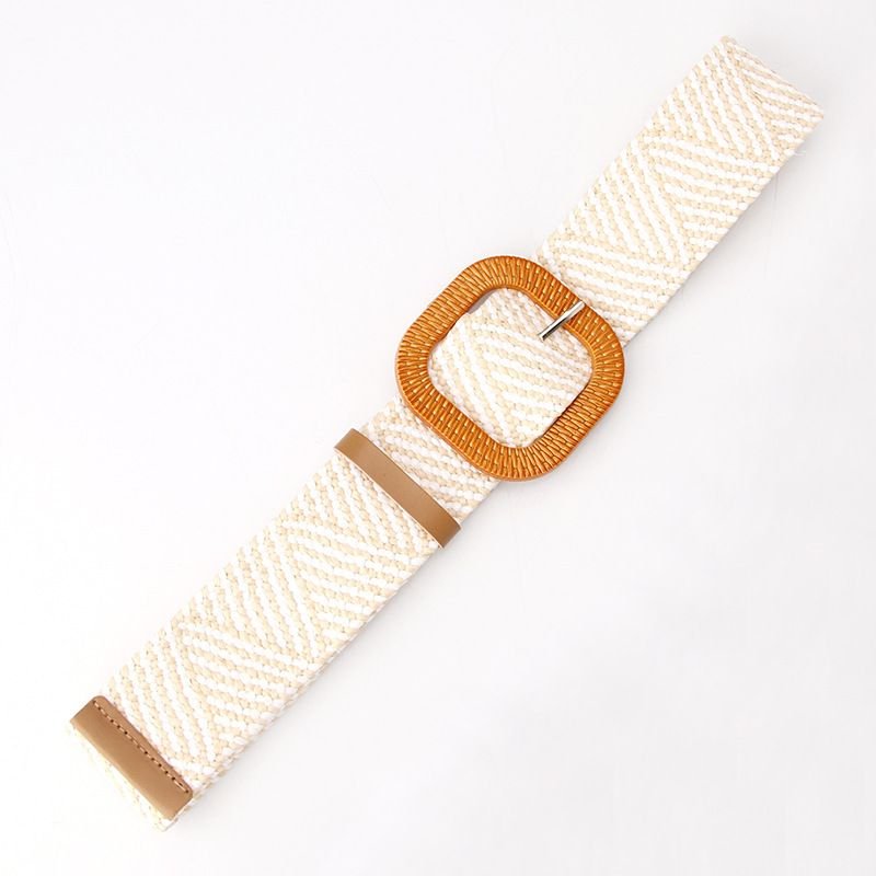 Women Fashion Imitation Grass Woven Plastic Buckle Belt