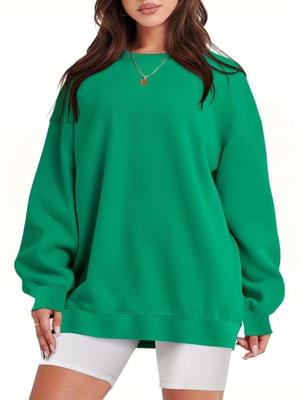 Women Athleisure Fashion Solid Color Loose Round Neck Long Sleeve Sweatshirt