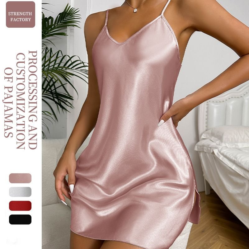 Women Casual Solid Sling Nightgown