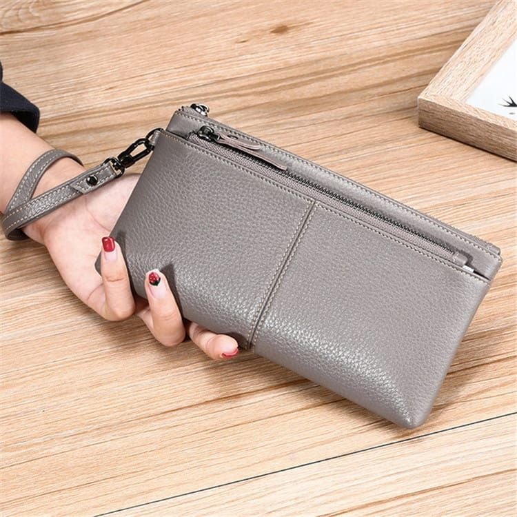 Women Fashion Solid Color Leather Zipper Purse