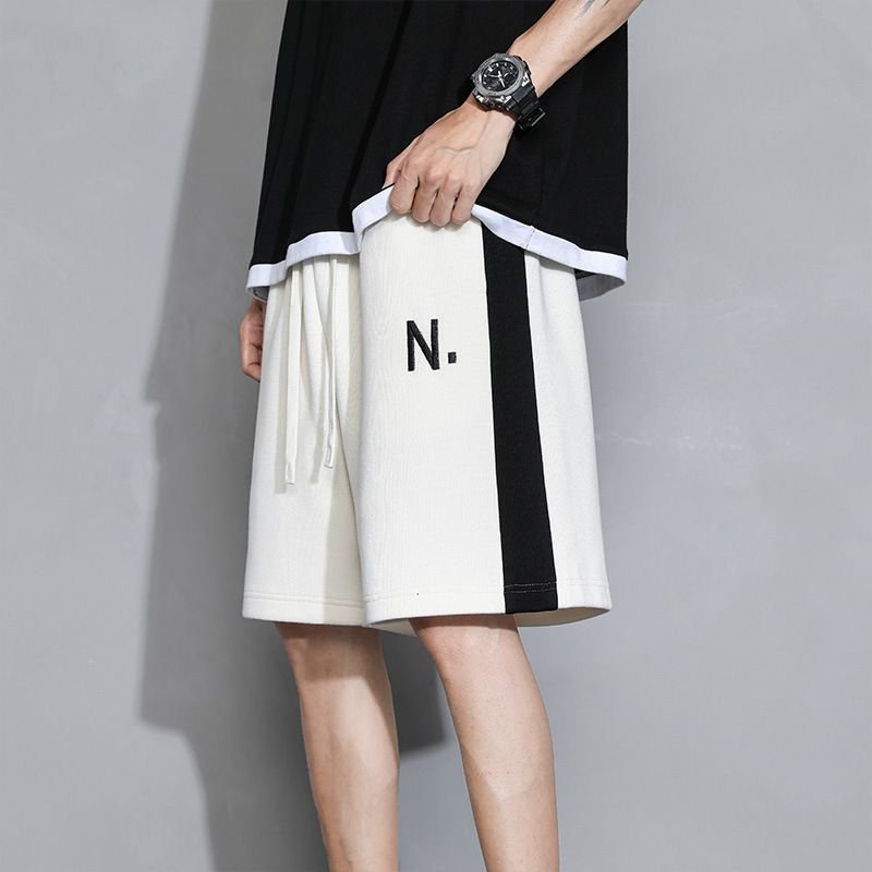 Men Casual Straight Striped Tie Mid Waist Loose Shorts