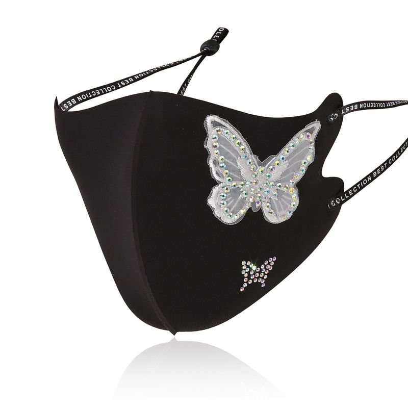 Women Three-Dimensional Butterfly Embroidery Rhinestone Decoration Cold Feeling Ice Silk Sunscreen Breathable Mask