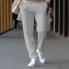 Men Fashion Casual Basic Solid Color Waffe Straight Pants