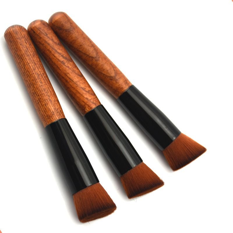 Women Retro Beveled Flat Bottom Wooden Handle Makeup Brush Beauty Tools